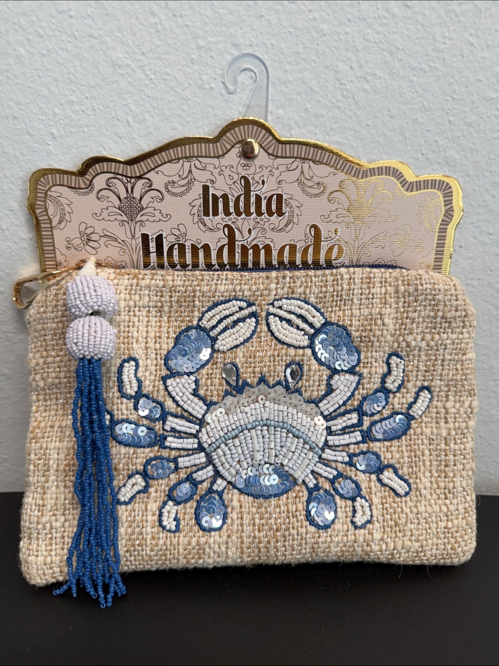 India Handmade | Beaded Coastal Summer Crab Mini Bag 🦀
